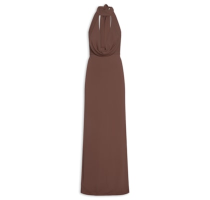 Vestido Longo Decote Degagê Em Malha - Marrom