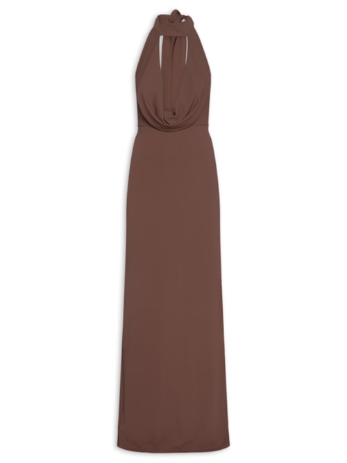 Vestido Longo Decote Degagê Em Malha - Marrom