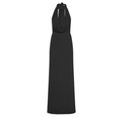 Vestido Longo Decote Degagê Em Malha - Preto