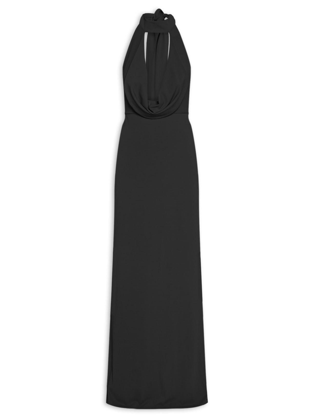 Vestido Longo Decote Degagê Em Malha - Preto