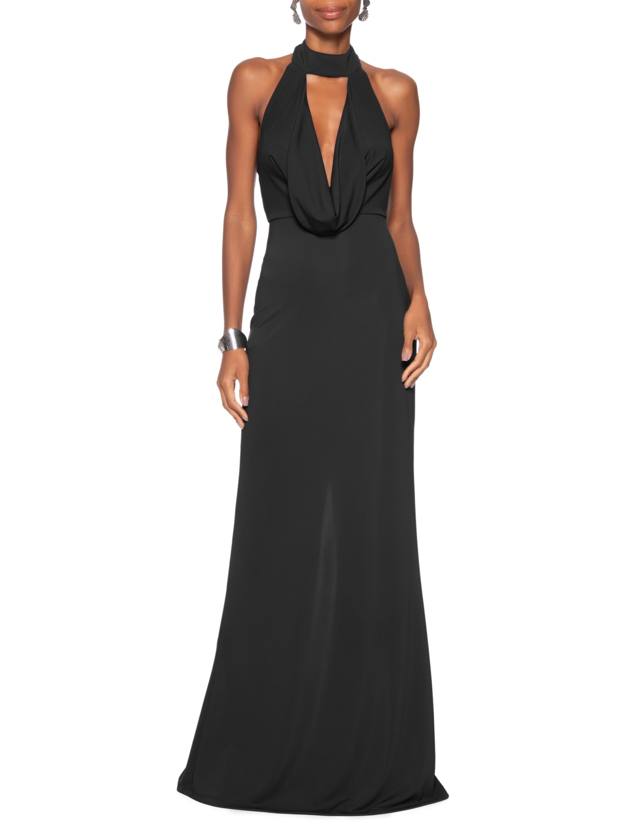 Vestido Longo Decote Degagê Em Malha Preto '2Essential