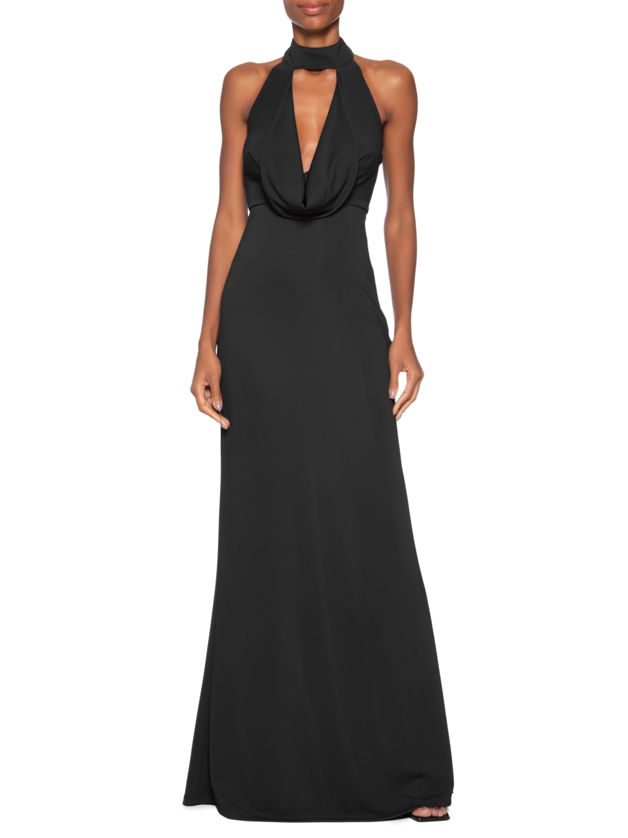 Vestido Longo Decote Degagê Em Malha Preto '2Essential