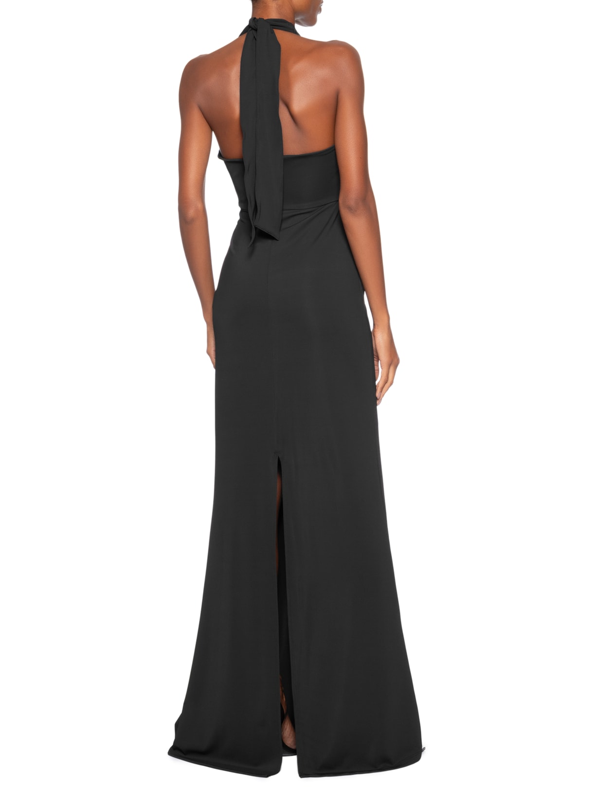 Vestido Longo Decote Degagê Em Malha Preto '2Essential