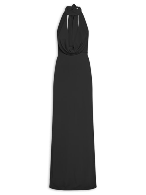 Vestido Longo Decote Degagê Em Malha - Preto