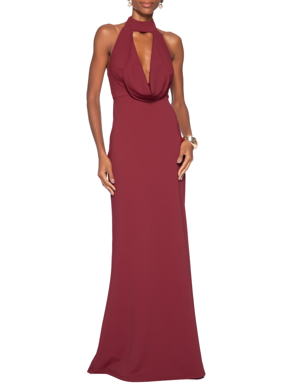 Vestido Longo Decote Degagê Em Malha Vermelho '2Essential