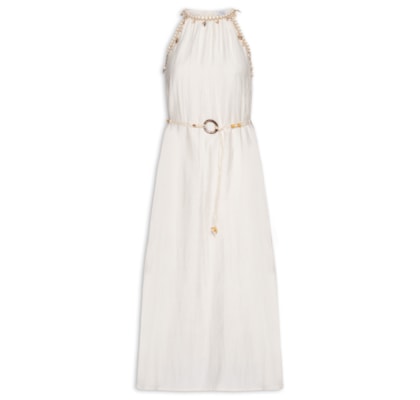 Vestido Longo Decote Reto Com Detalhe - Off White