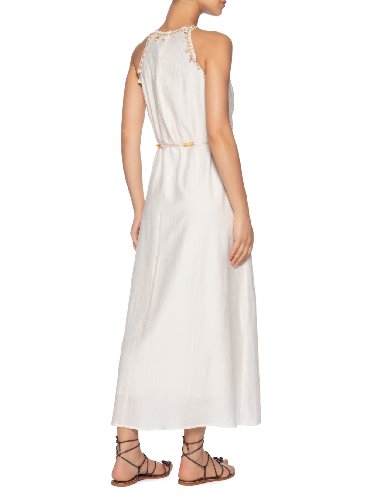 Vestido Longo Decote Reto Com Detalhe Off White Basiq