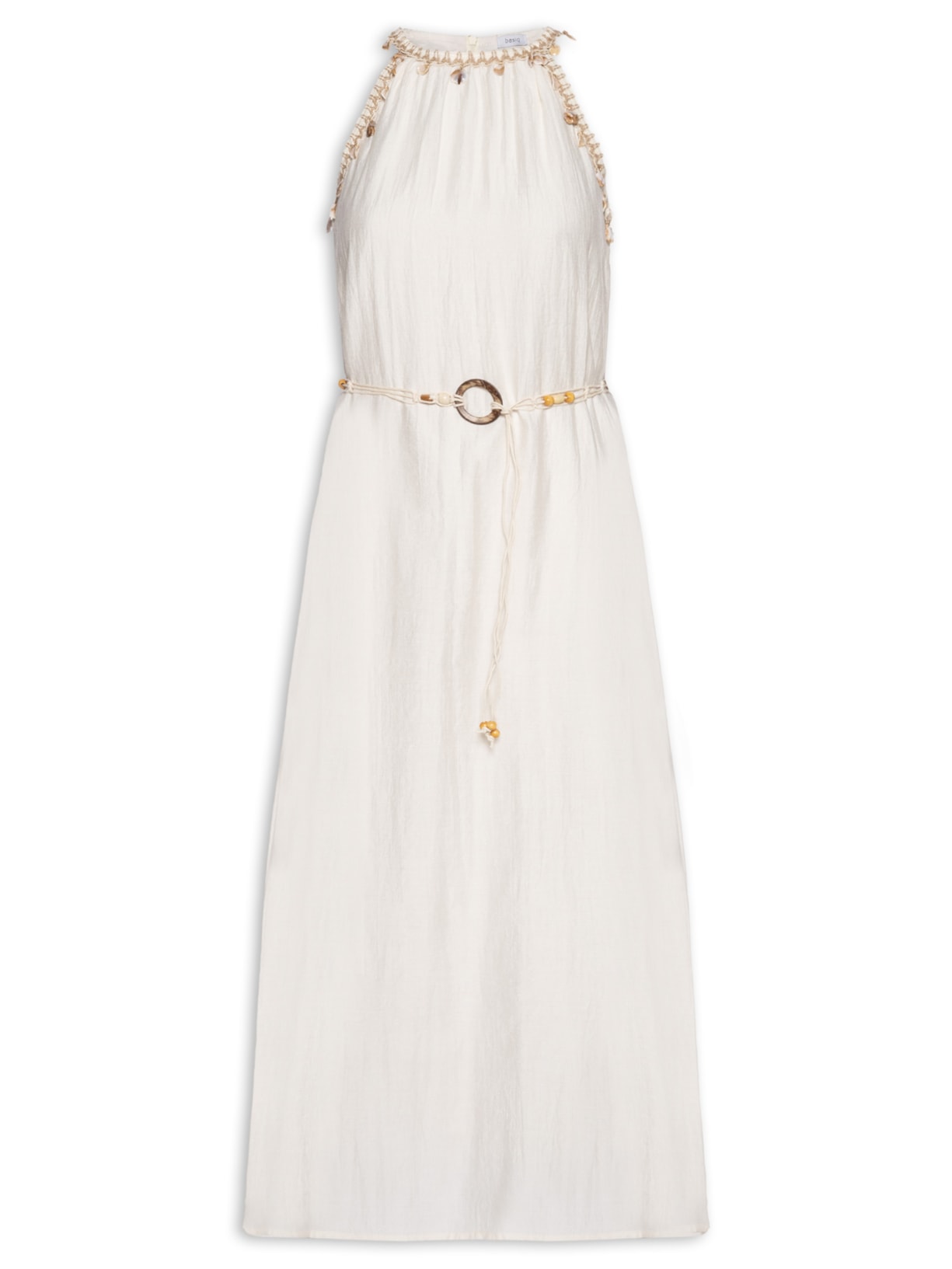 Vestido Longo Decote Reto Com Detalhe Off White Basiq
