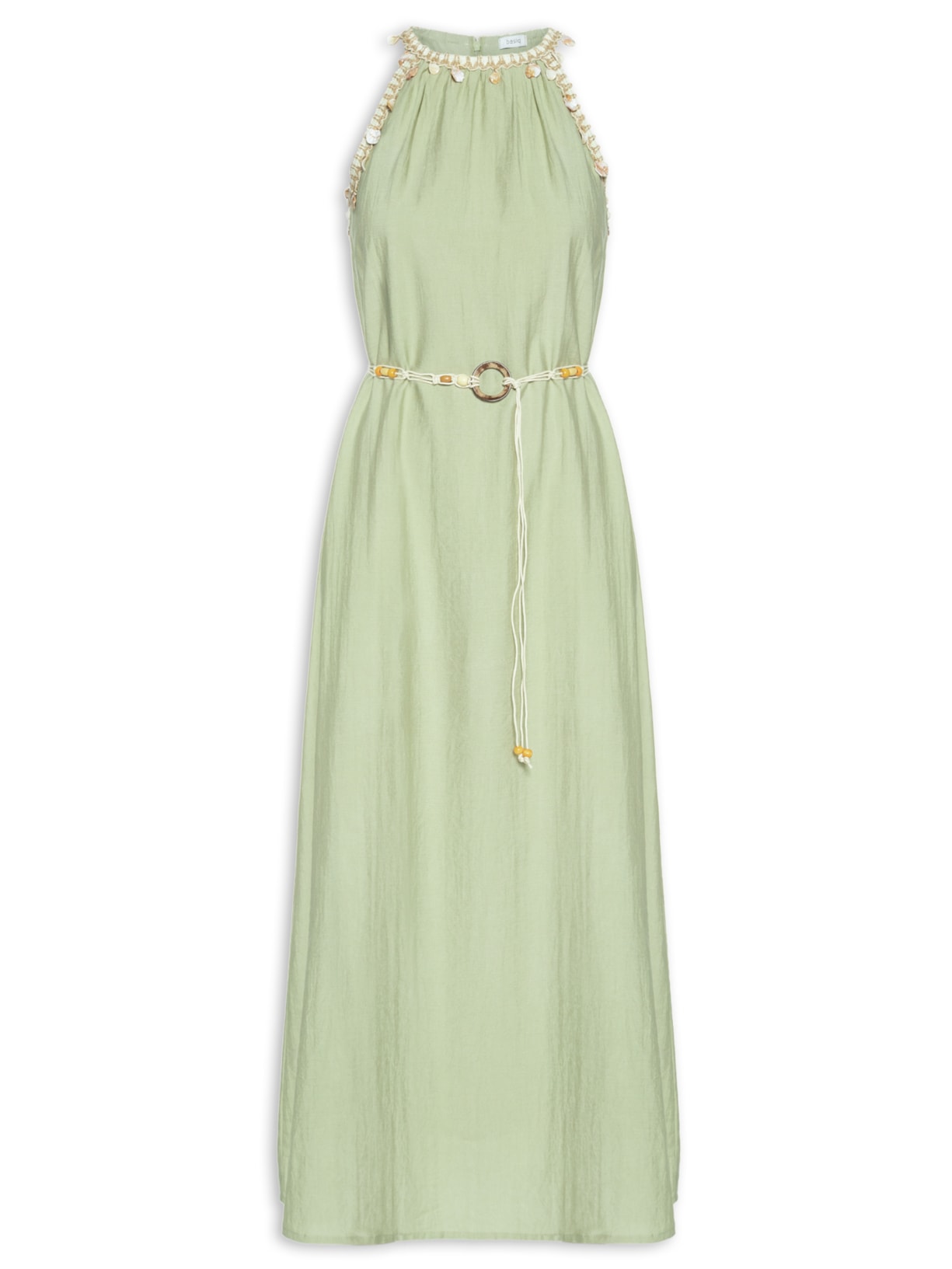 Vestido Longo Decote Reto Com Detalhe - Verde