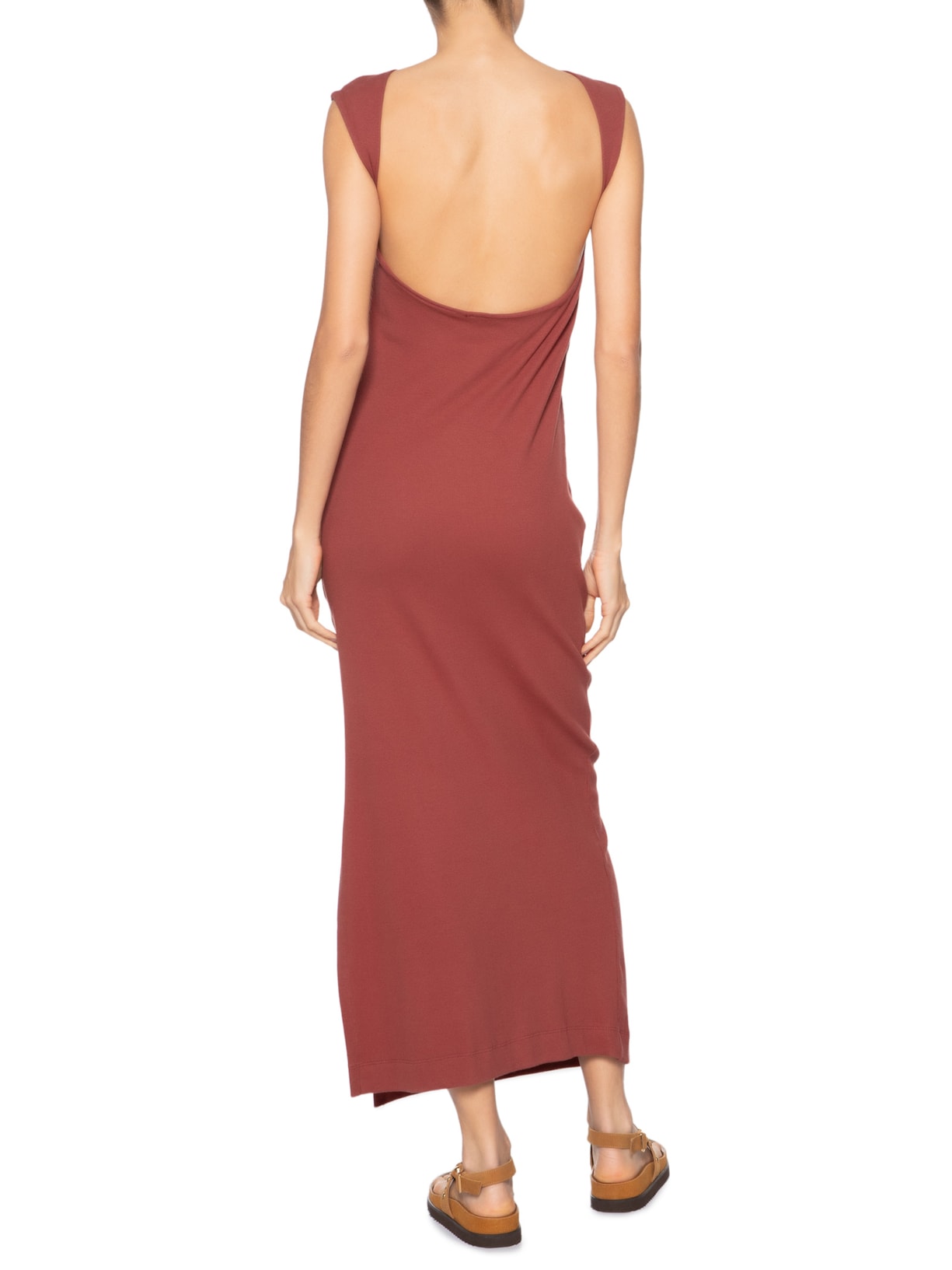 Vestido Longo Decote Rib Marrom Farm