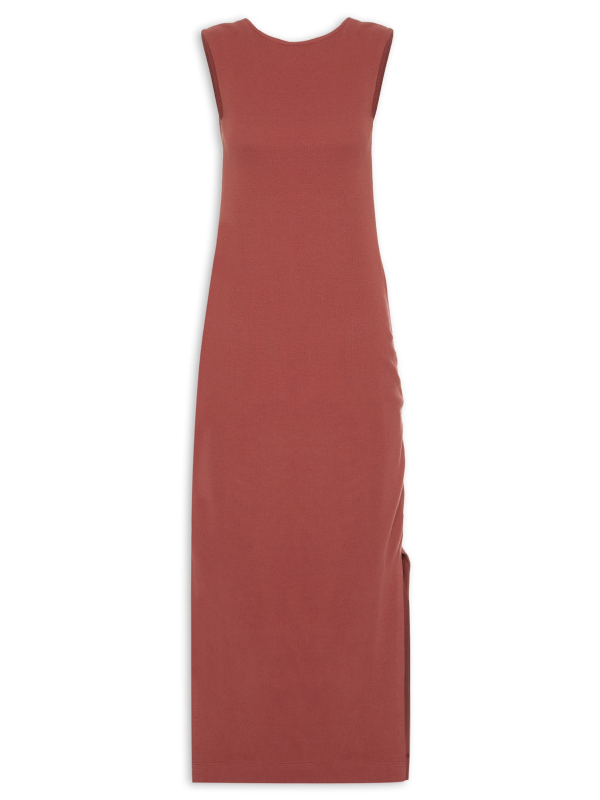 Vestido Longo Decote Rib - Marrom