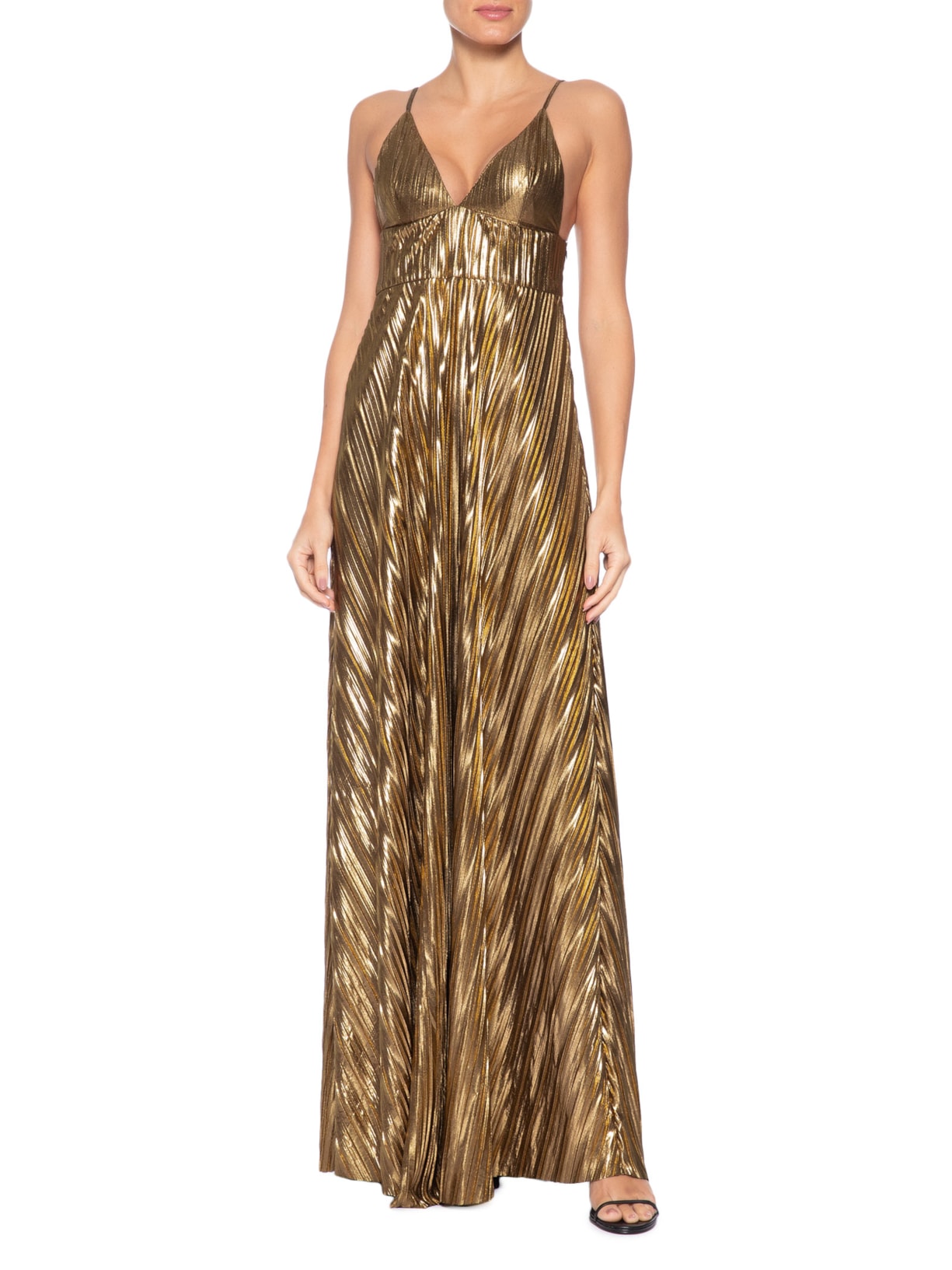 Vestido Longo Decote V Dourado '2Essential