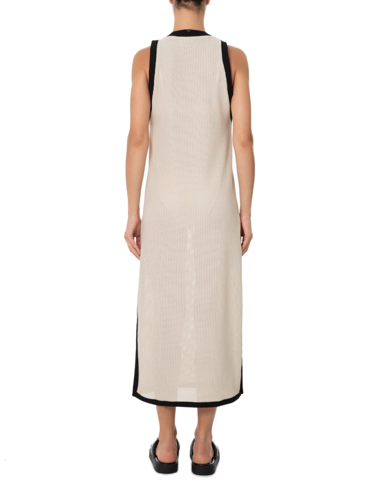 Vestido Longo Decote V Tricot Bege Adriana Degreas