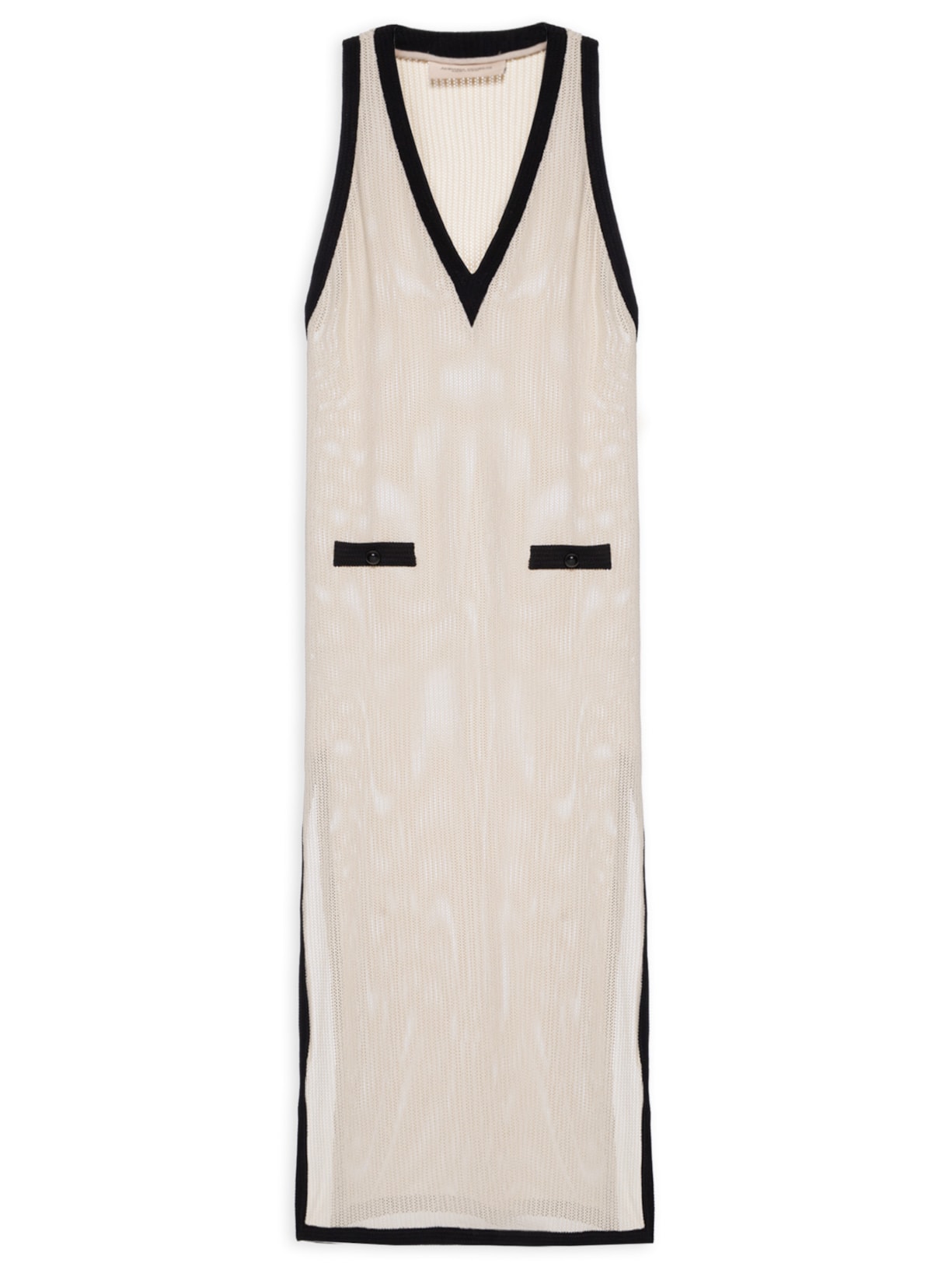 Vestido Longo Decote V Tricot Bege Adriana Degreas