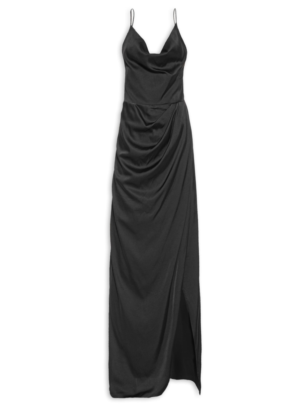 Vestido Longo Degagê Cetim - Preto