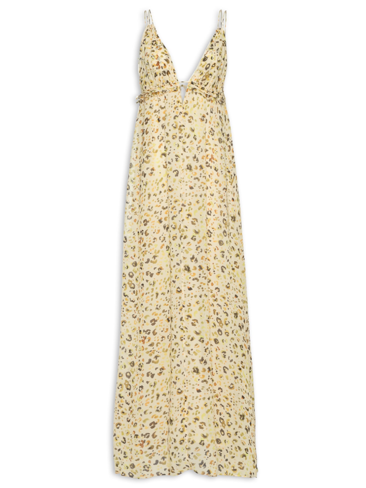 Vestido Longo Detalhes A Fio Aquarela Bi - Amarelo