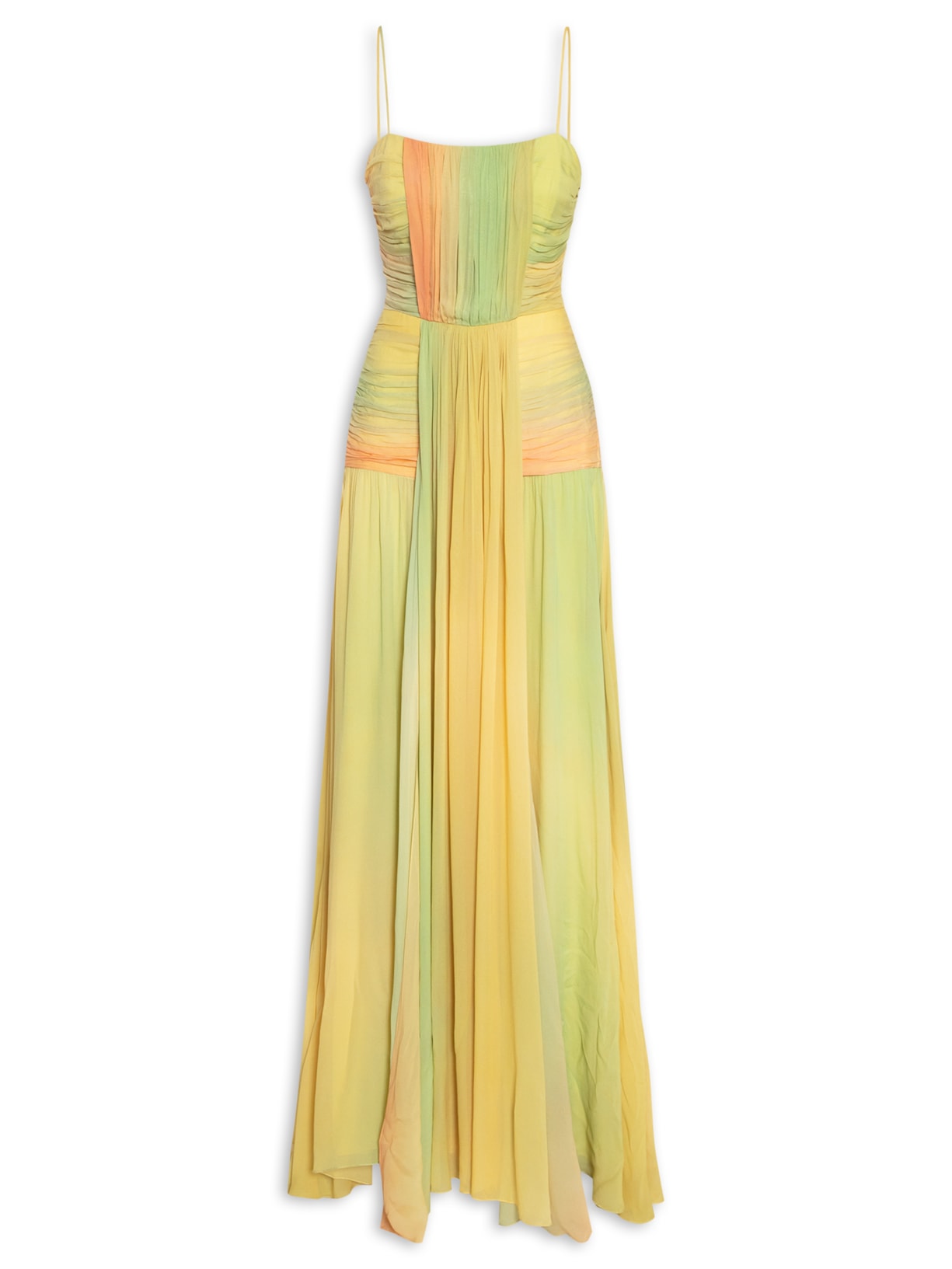 Vestido Longo Drapeado Decote Reto - Amarelo