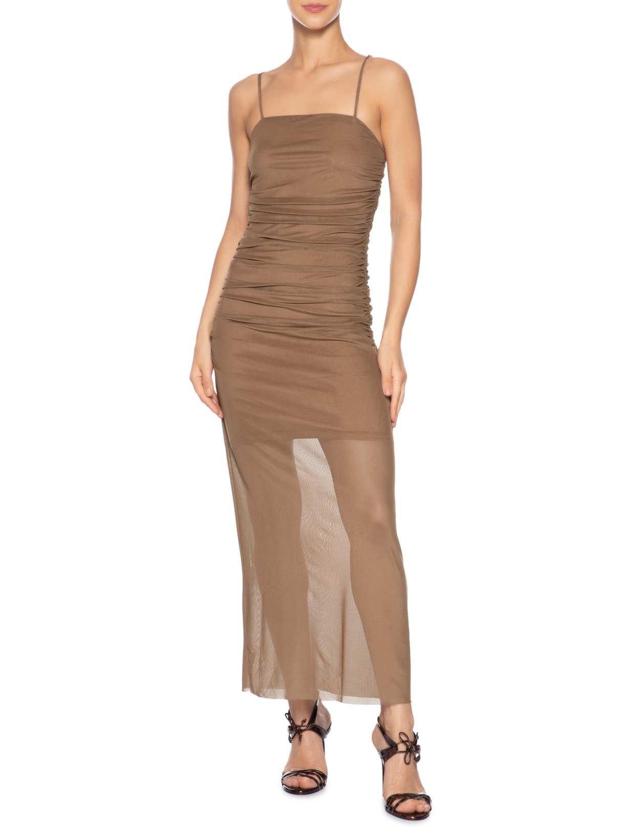 Vestido Longo Drapeado Marrom Market 33