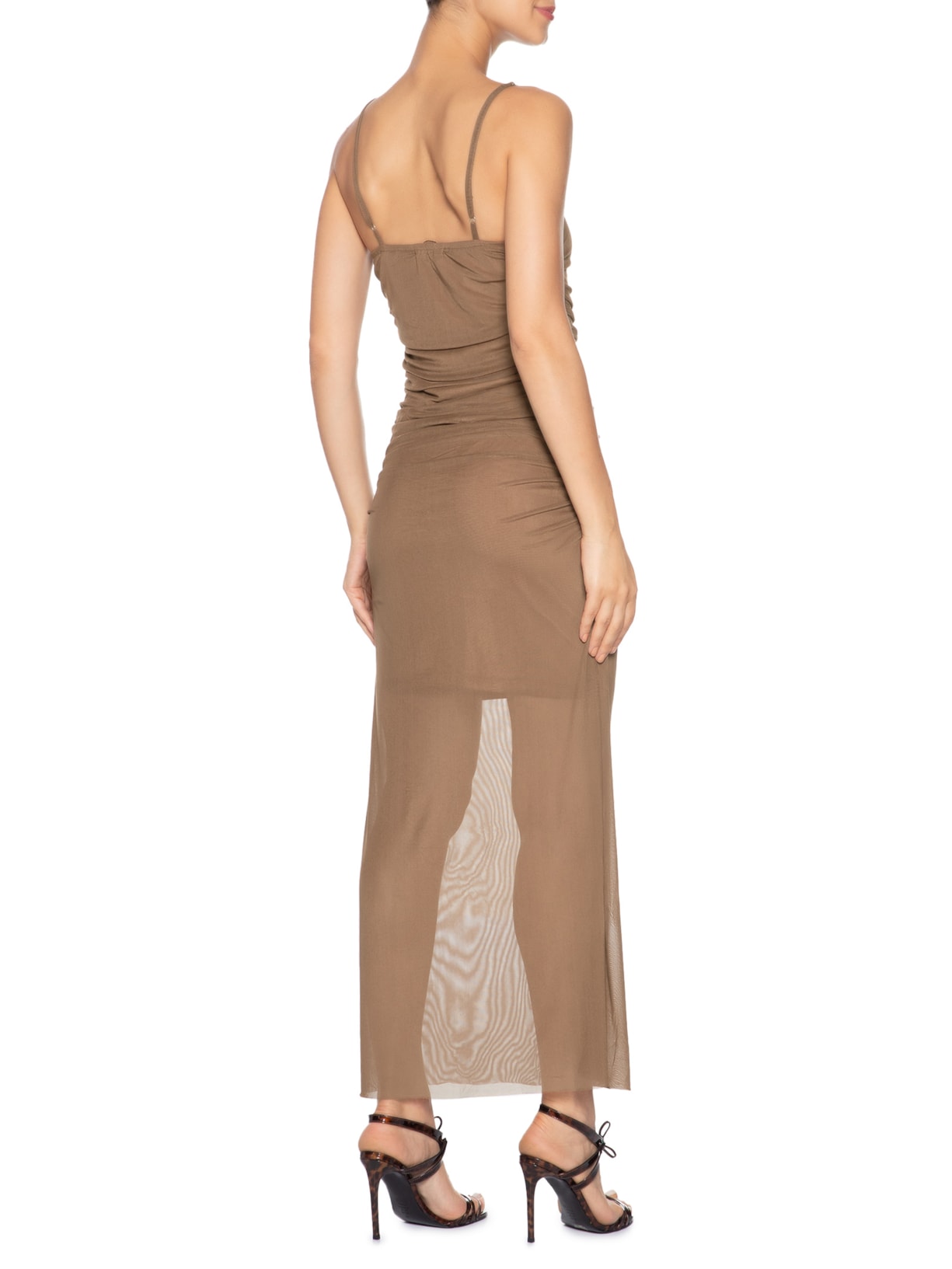 Vestido Longo Drapeado Marrom Market 33