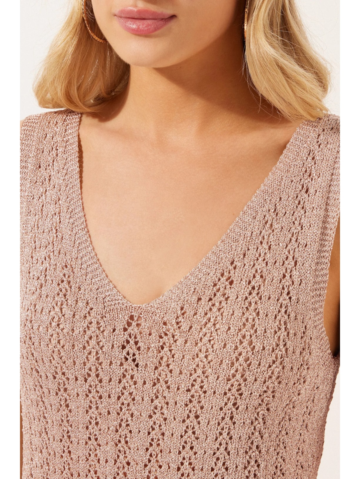 Vestido Longo Em Crochê Lamê Bege Calzedonia