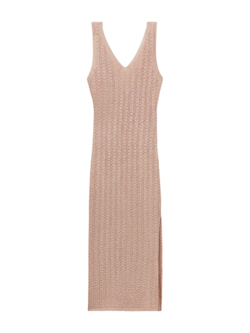 Vestido Longo Em Crochê Lamê - Bege