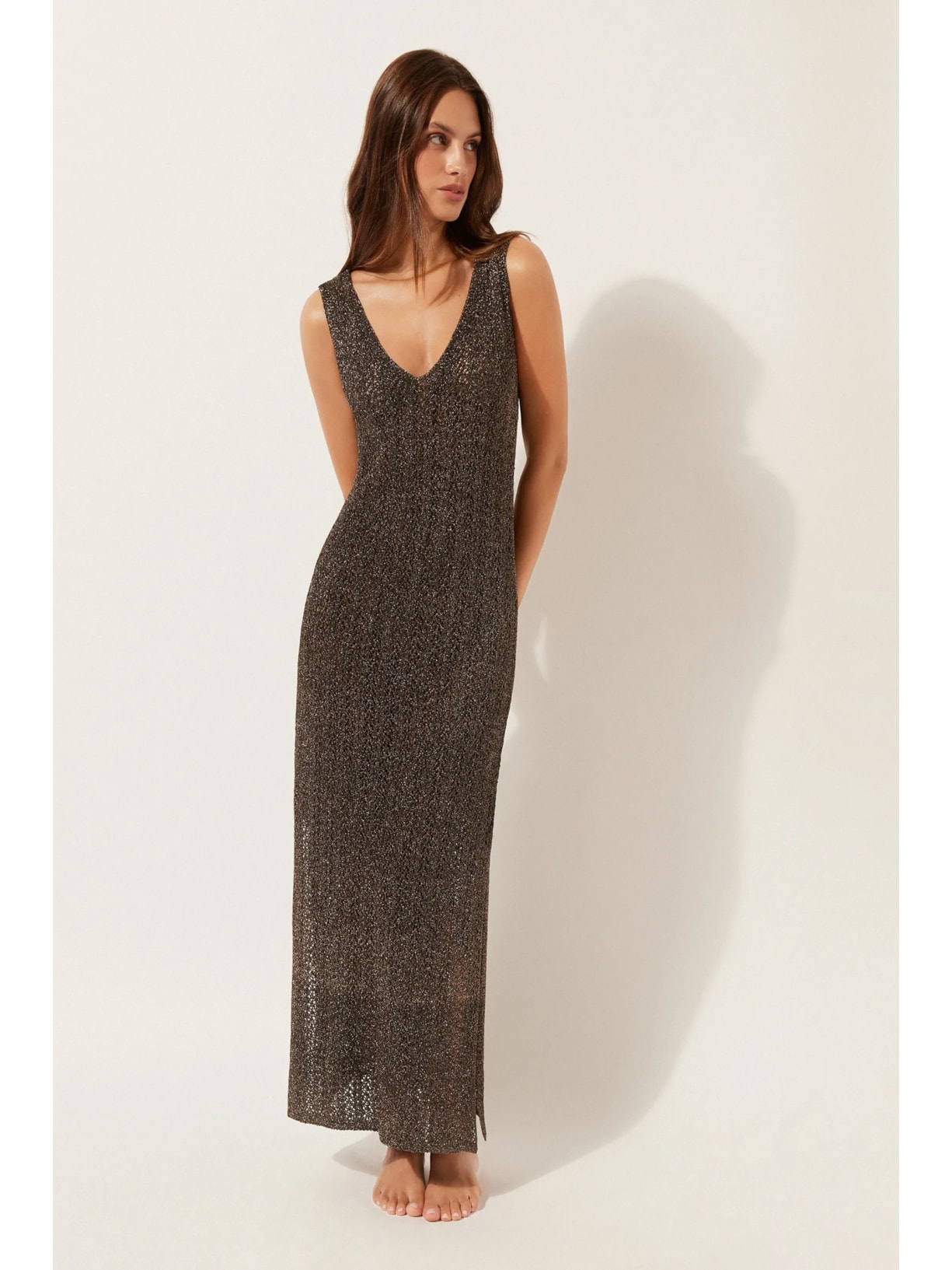 Vestido Longo Em Crochê Lamê Black Calzedonia