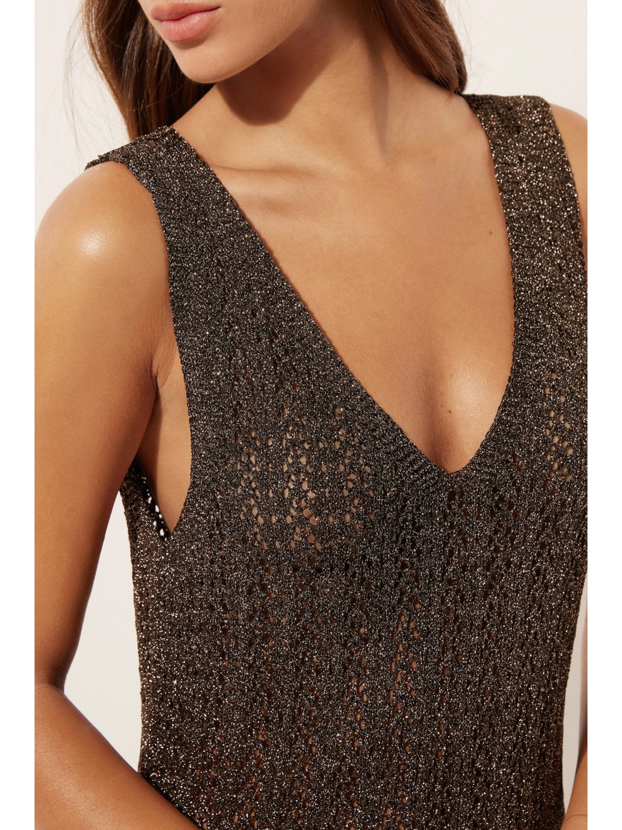 Vestido Longo Em Crochê Lamê Black Calzedonia