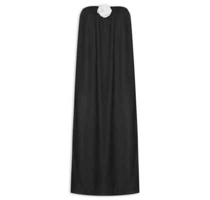 Vestido Longo Em Linho Puro - Preto