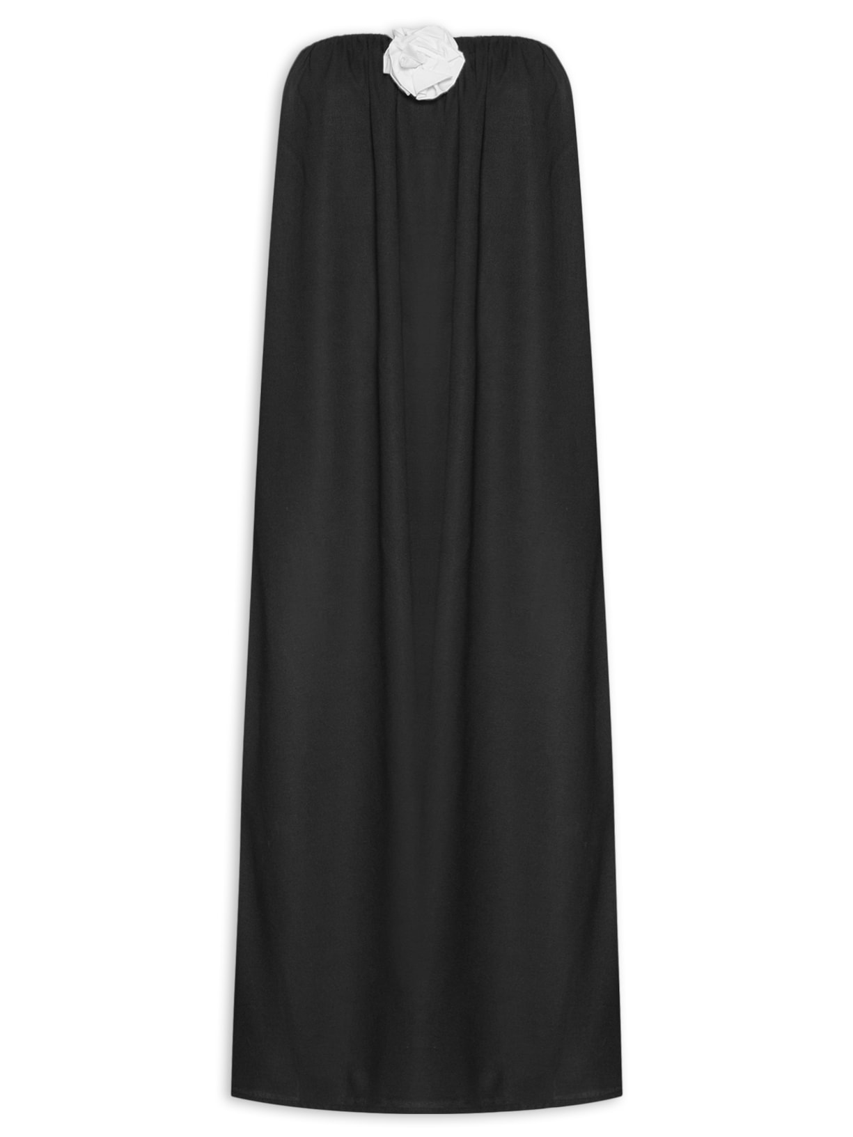 Vestido Longo Em Linho Puro - Preto