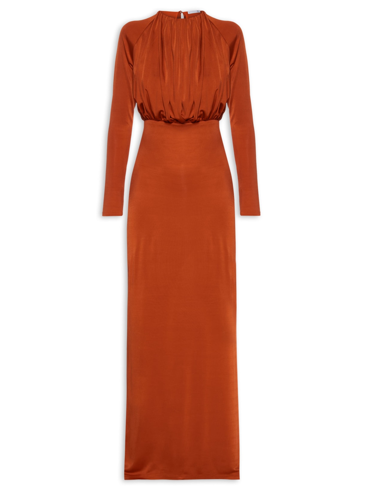 Vestido Longo Em Malha Com Franzidos - Laranja