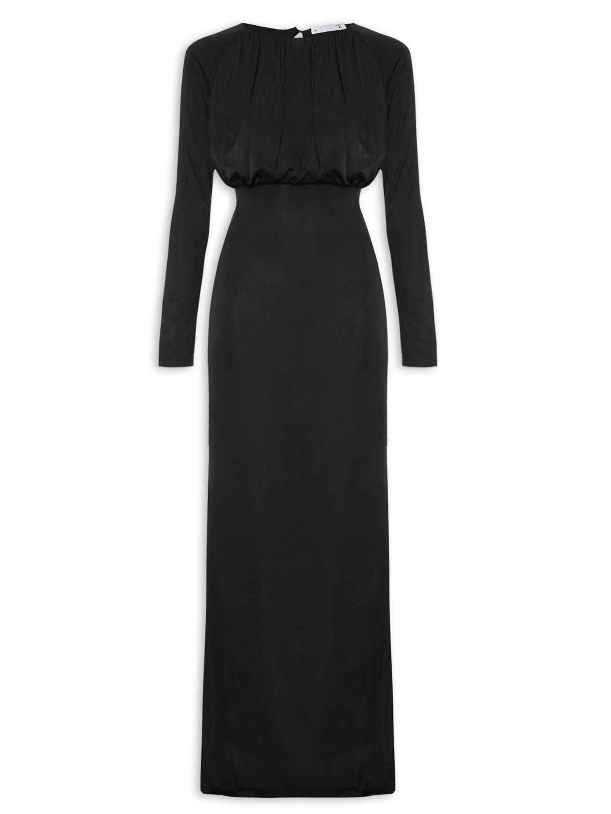 Vestido Longo Em Malha Com Franzidos - Preto