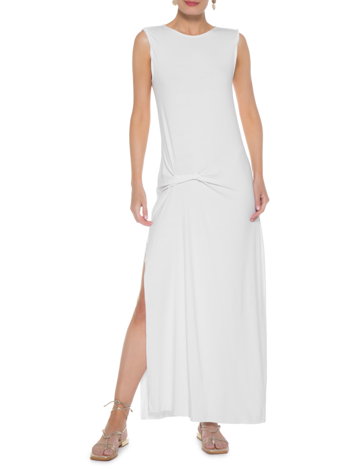 Vestido Longo Em Malha Drapeado Branco '2Essential