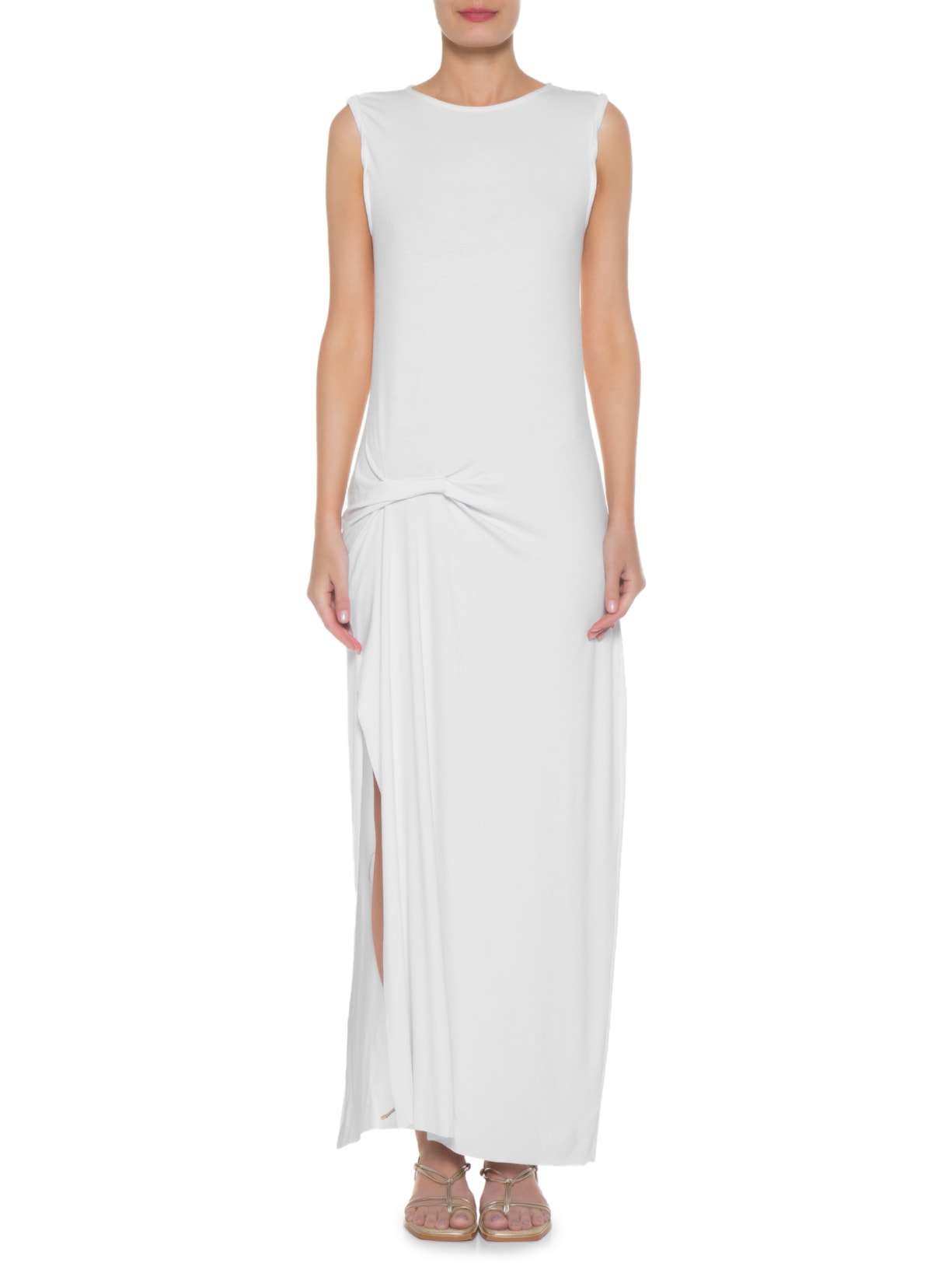 Vestido Longo Em Malha Drapeado Branco '2Essential