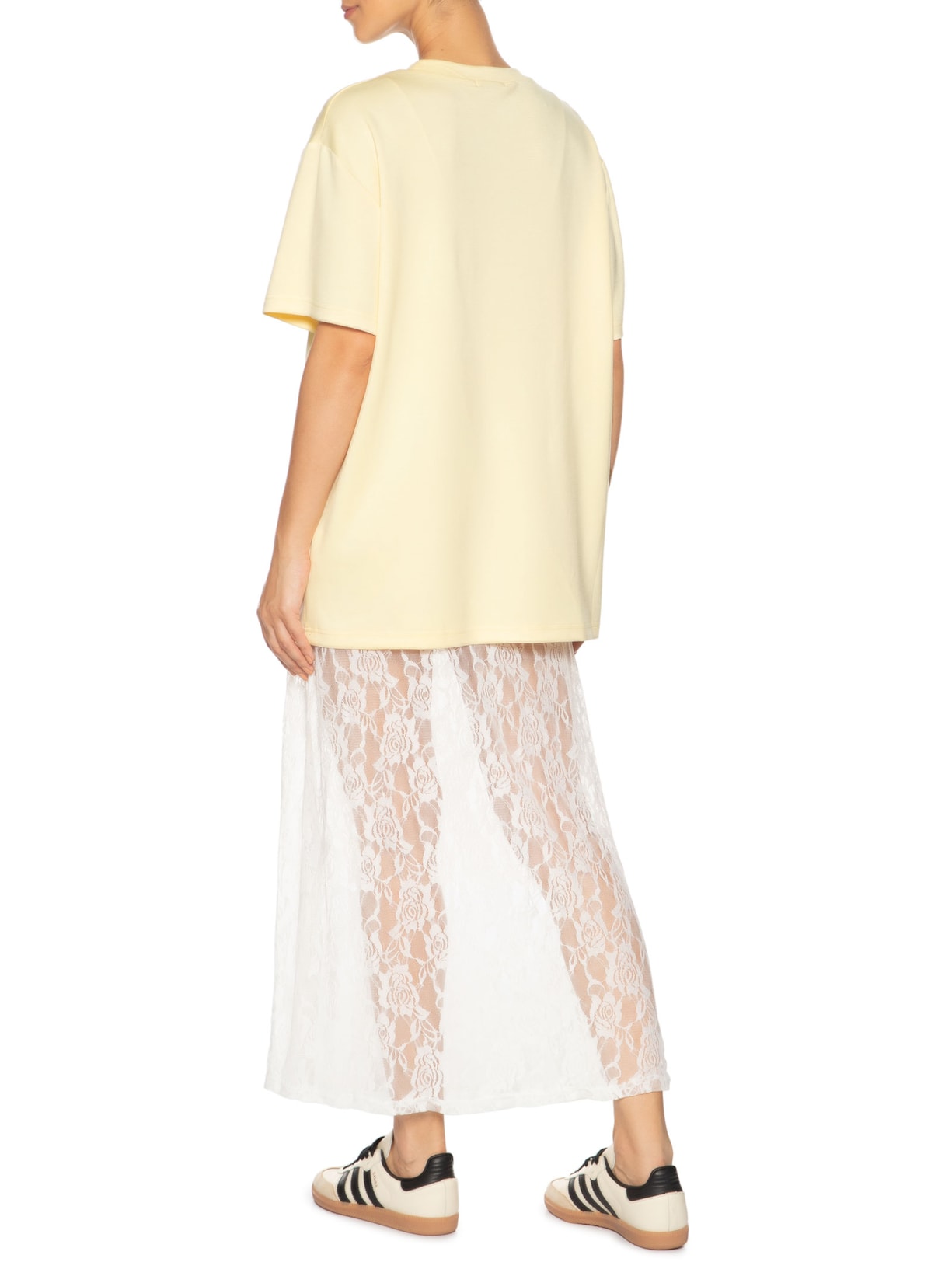 Vestido Longo Em Renda Com Camiseta Sobreposta Bege Market 33