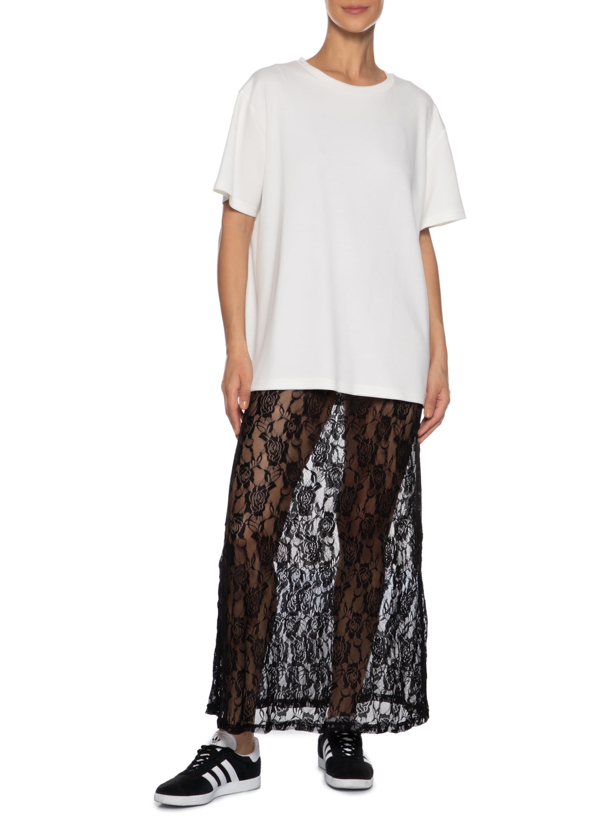 Vestido Longo Em Renda Com Camiseta Sobreposta Off White Market 33