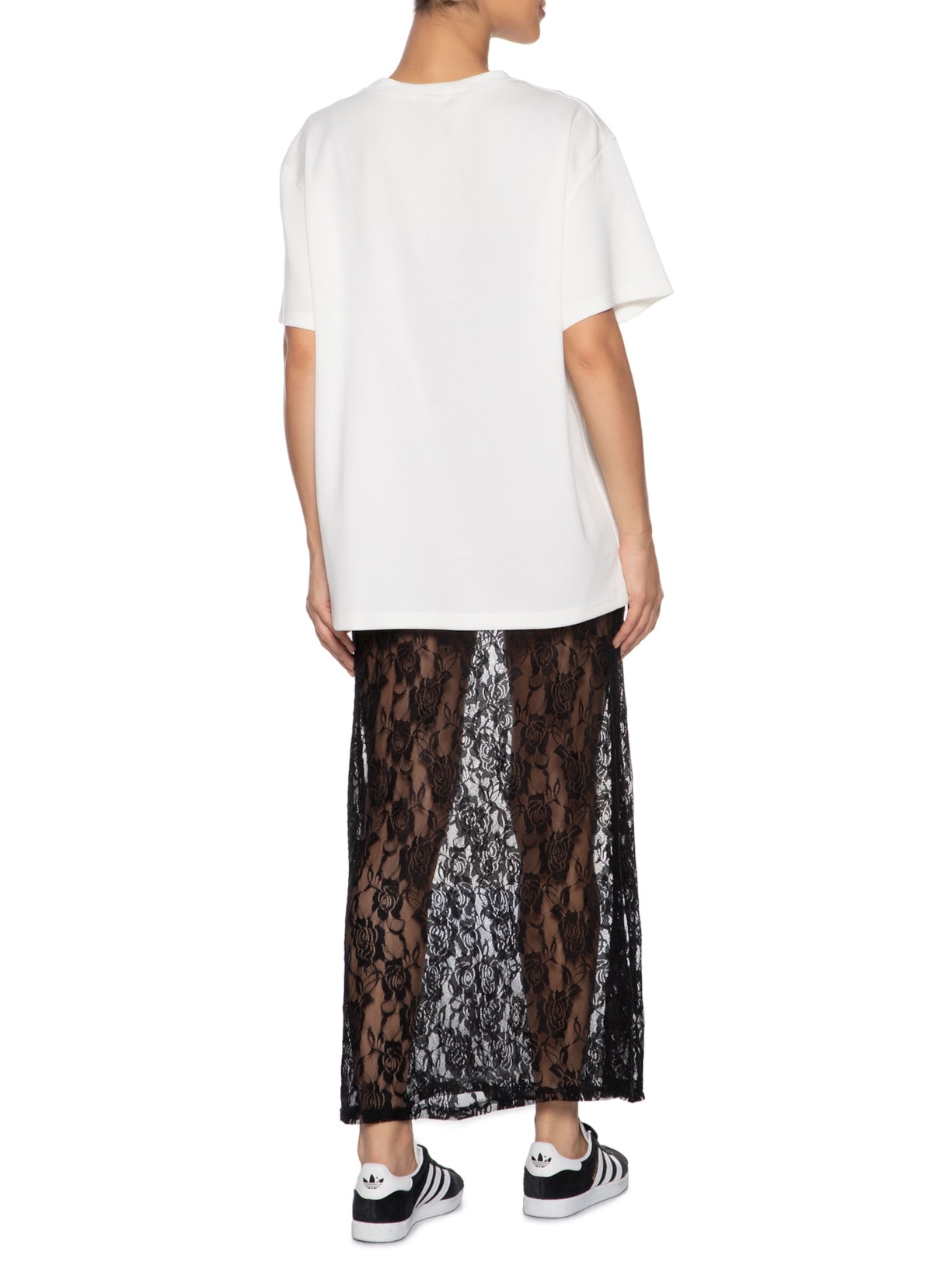Vestido Longo Em Renda Com Camiseta Sobreposta Off White Market 33