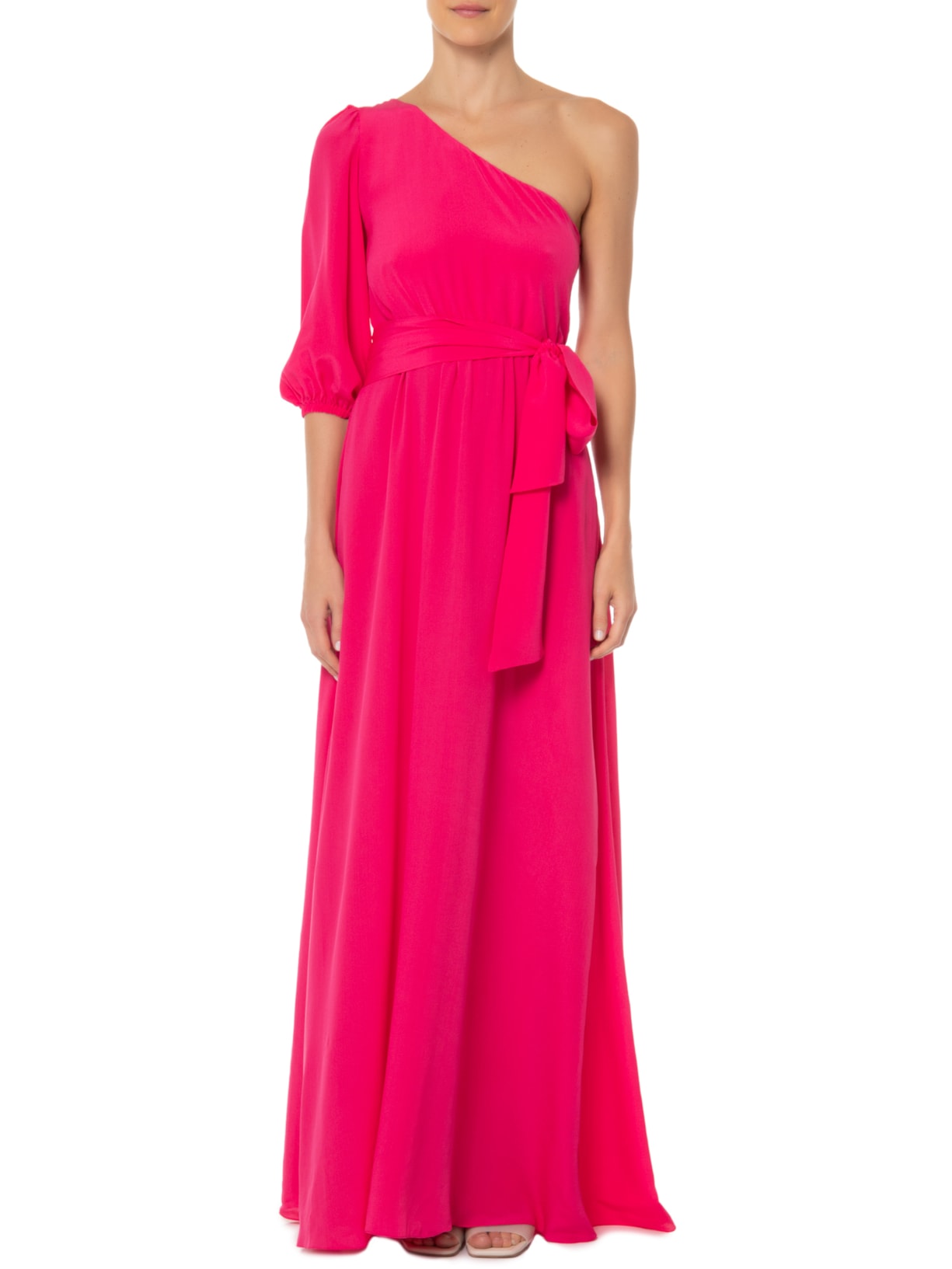 Vestido Longo Em Seda Pura Ombro Só Amarração '2essential Rosa