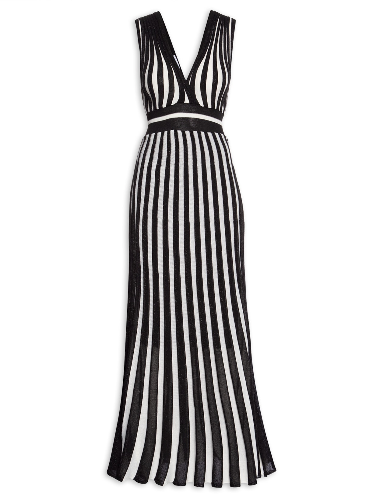 Vestido Longo Em Tricot Plissado - Preto