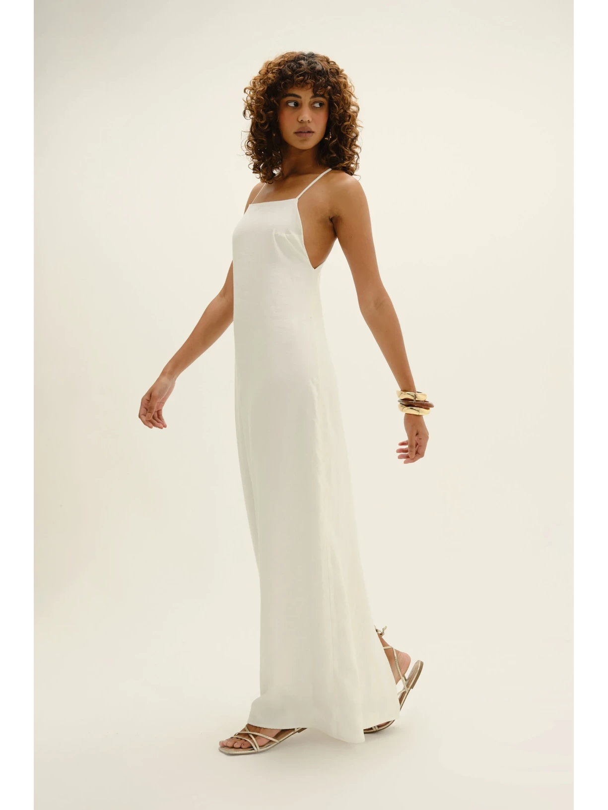 Vestido Longo Em Viscolinho Linen Branco Suntime