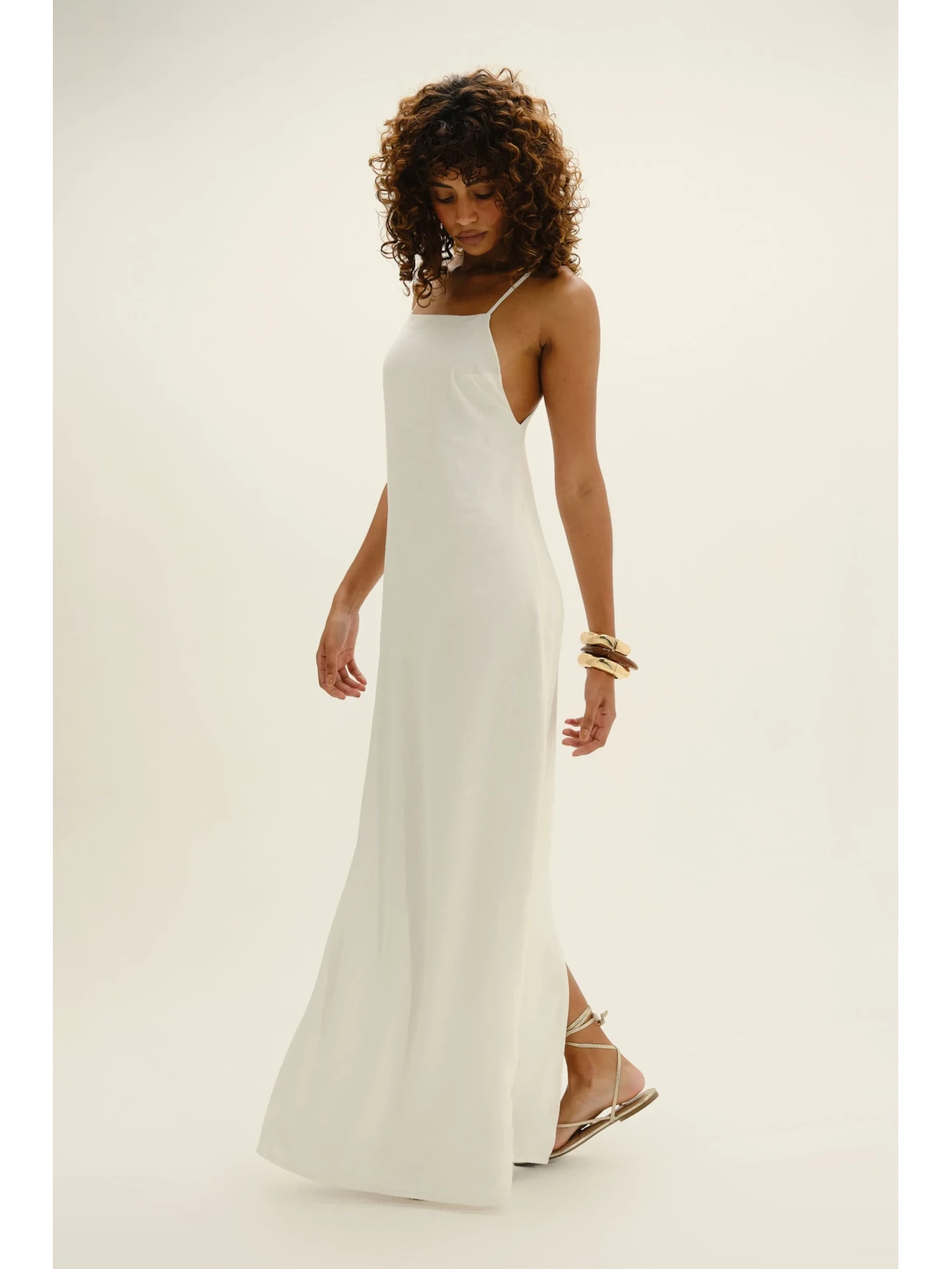 Vestido Longo Em Viscolinho Linen Branco Suntime