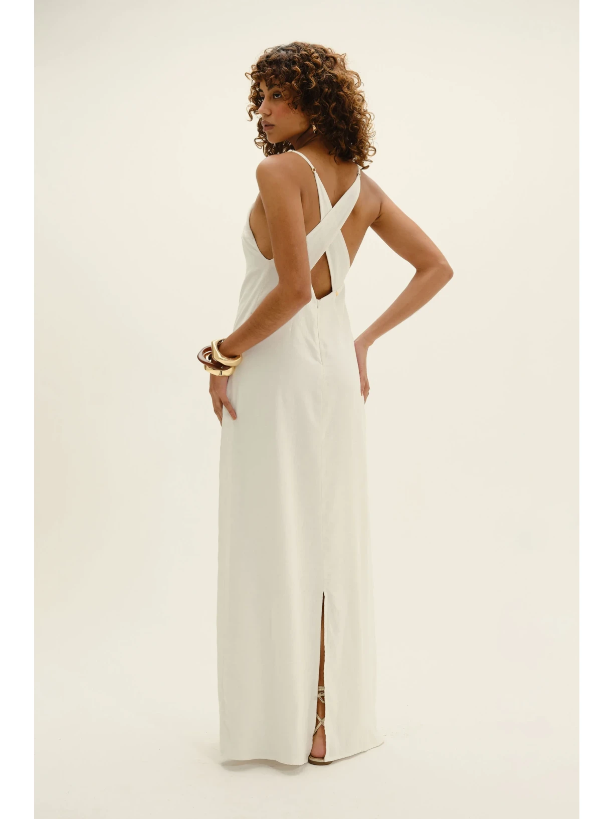 Vestido Longo Em Viscolinho Linen Branco Suntime