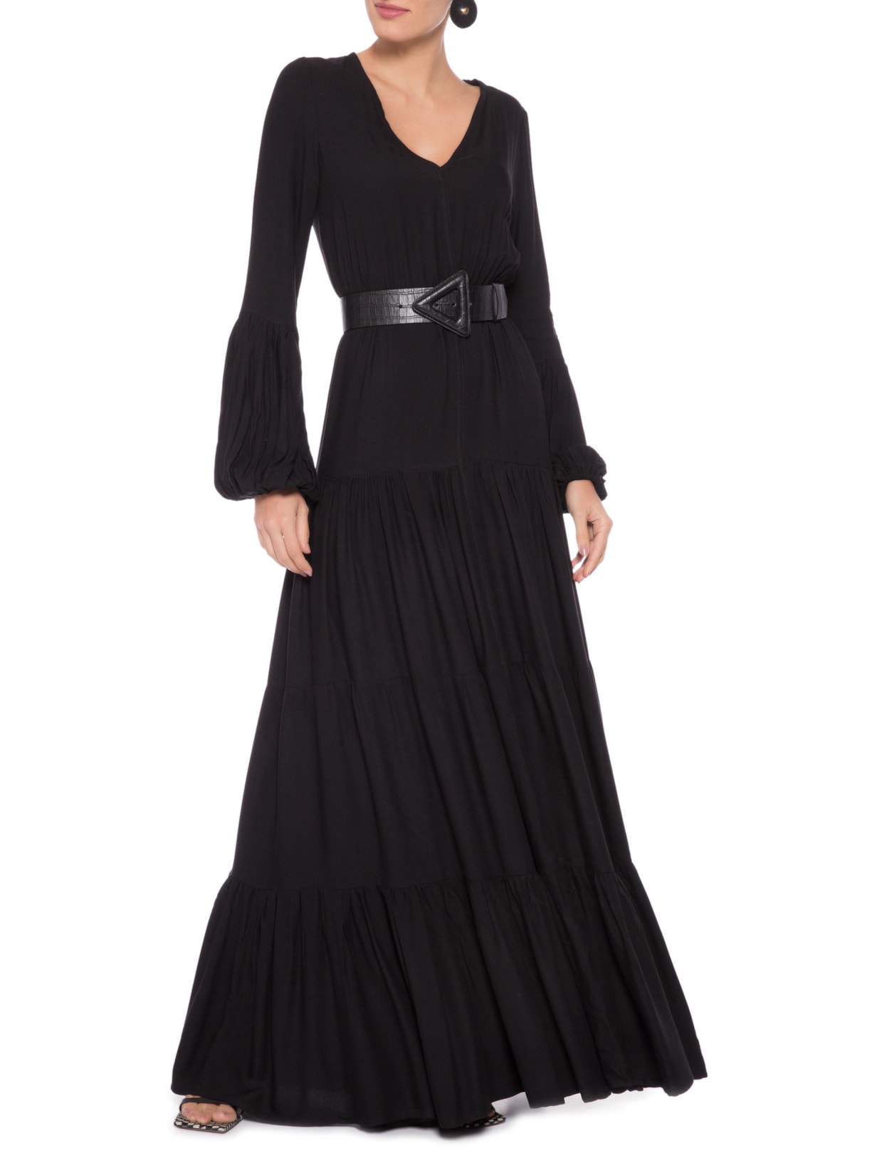 Vestido Longo Em Viscose Preto '2Essential