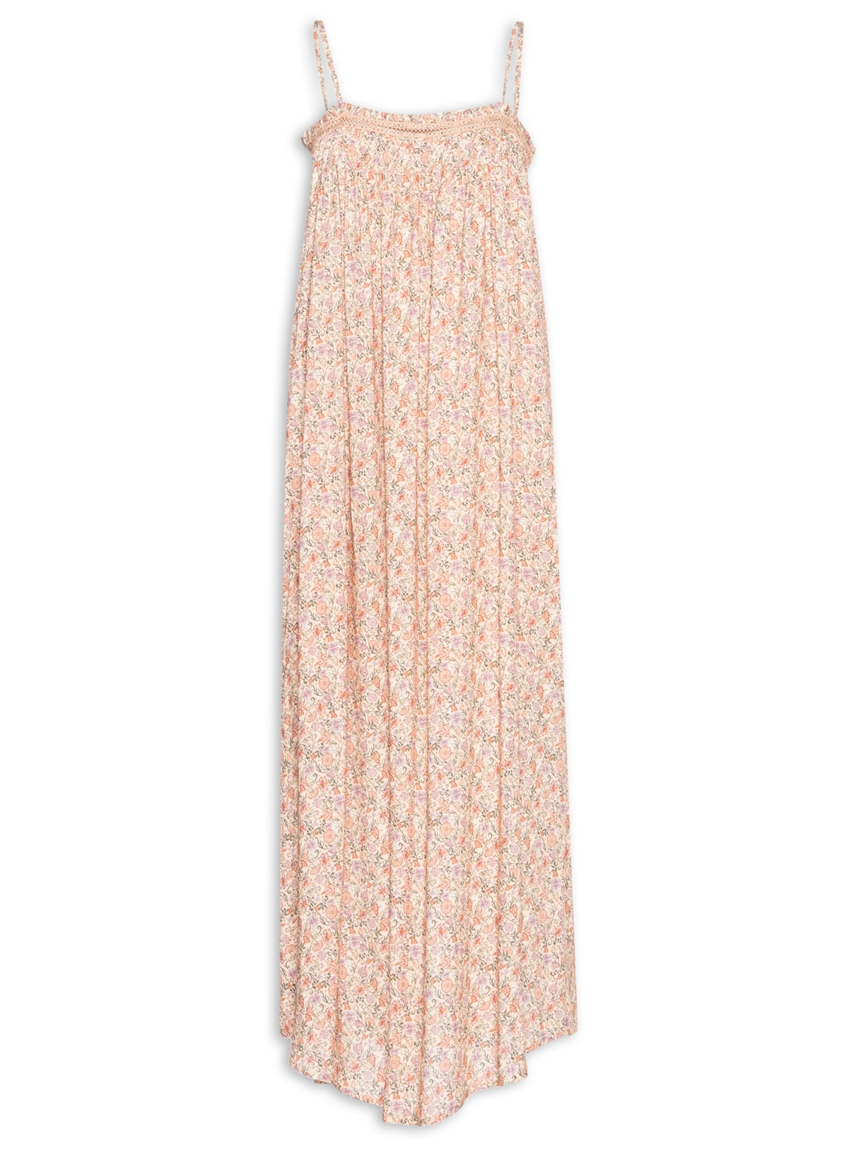 Vestido Longo Entremeio Estampa Petunia - Bege