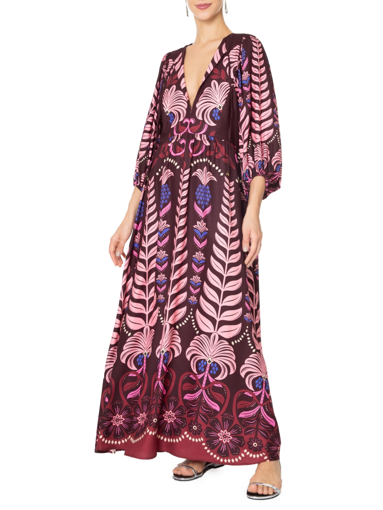 Vestido Longo Espledor Tropical Farm Marrom