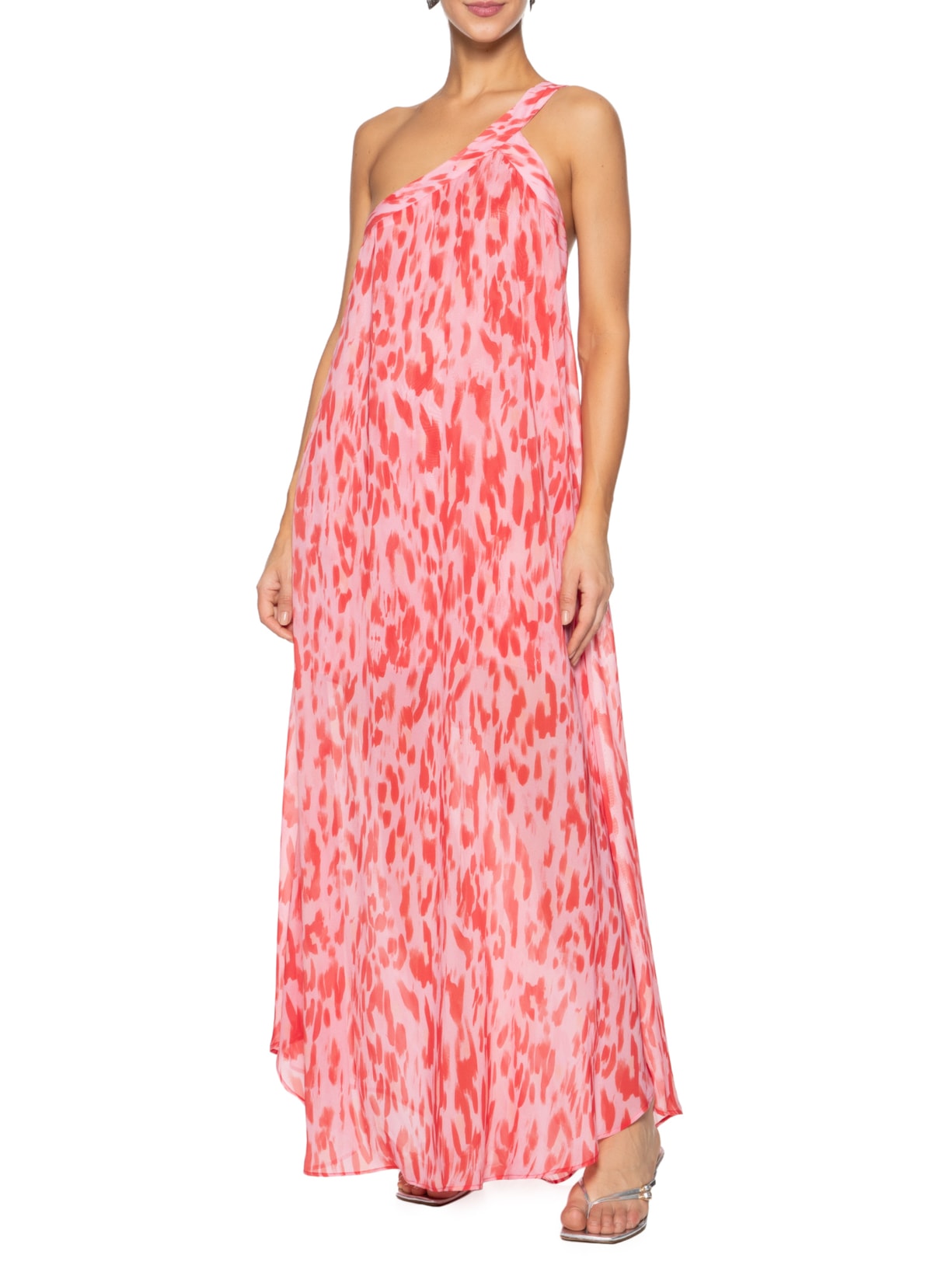 Vestido Longo Est Onça Brush Mistico Rosa Animale Jeans