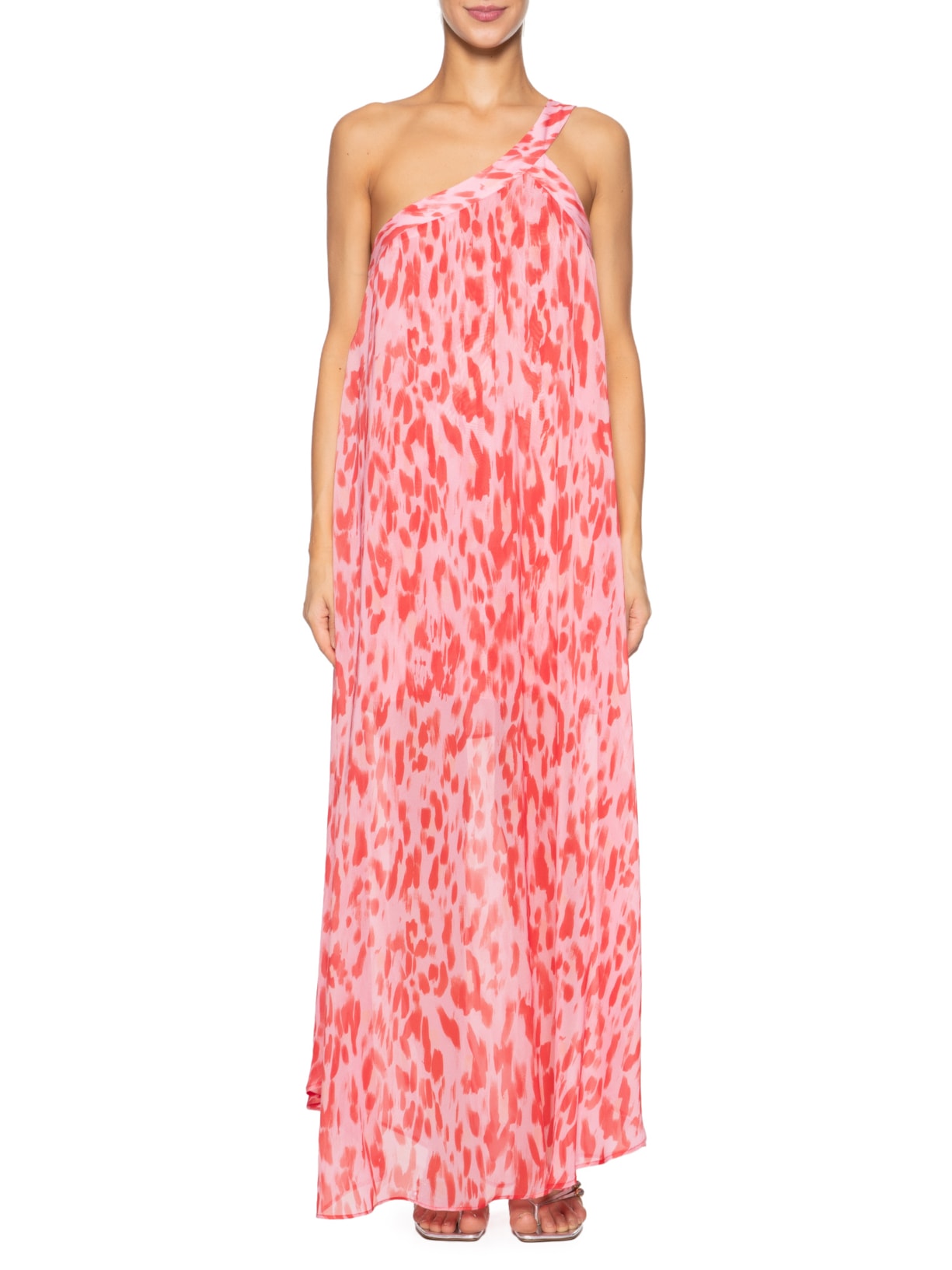 Vestido Longo Est Onça Brush Mistico Rosa Animale Jeans