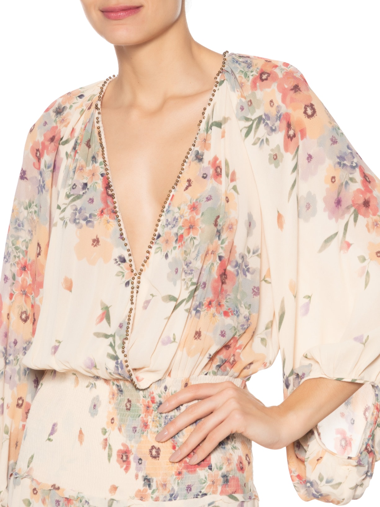 Vestido Longo Estampa Allure Bege Maria Filó