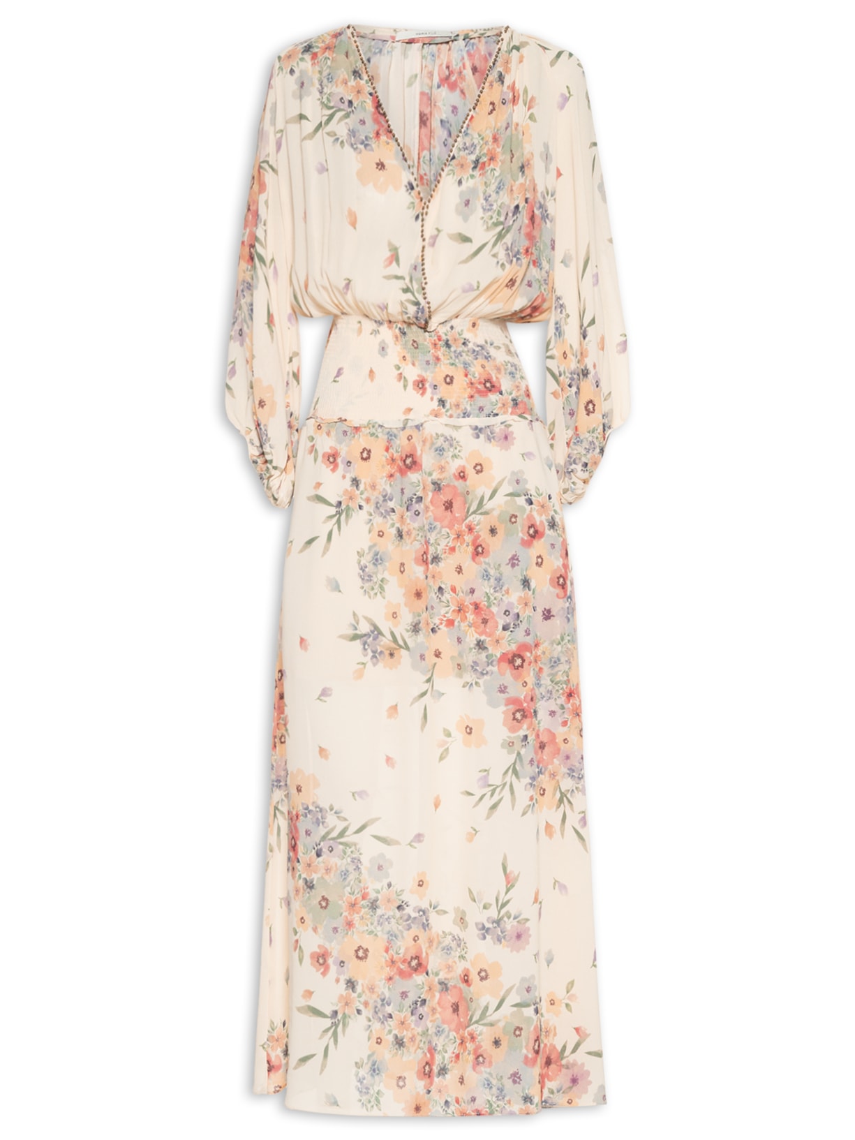 Vestido Longo Estampa Allure Bege Maria Filó