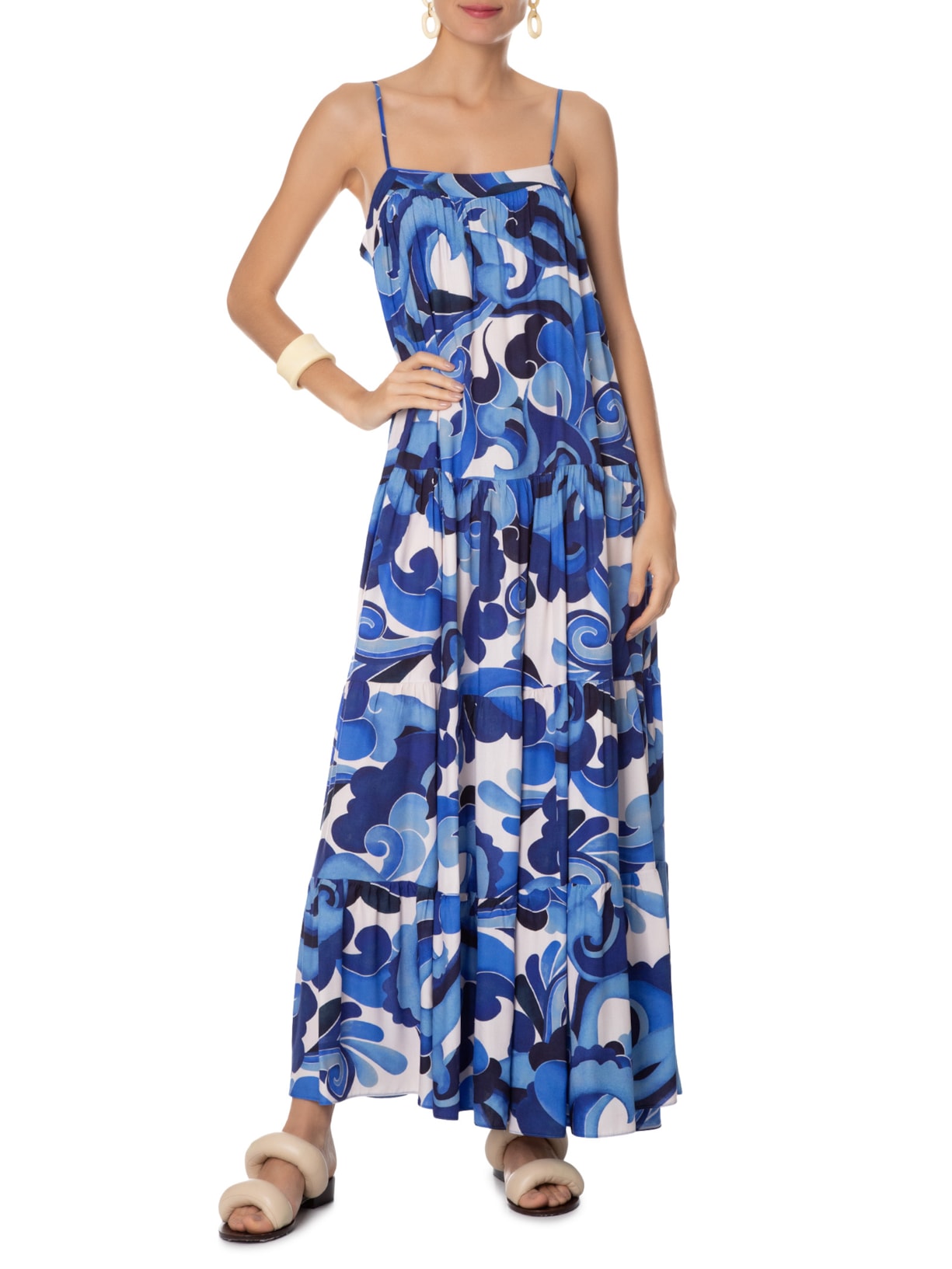 Vestido Longo Estampa Balanço Do Mar Azul Dress To