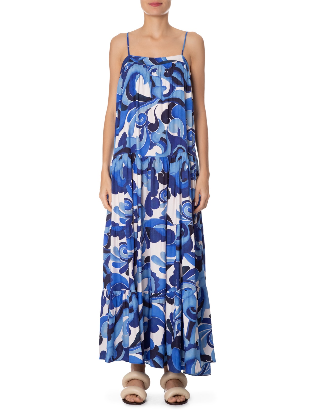 Vestido Longo Estampa Balanço Do Mar Azul Dress To